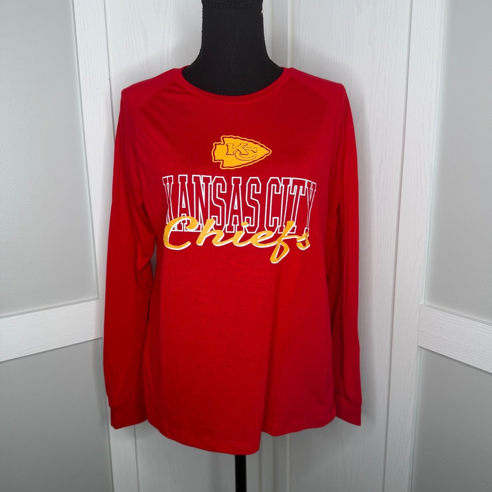 NFL Team Apparel Pajama Top Women Small Red Kansas City Chiefs Long Sleeve